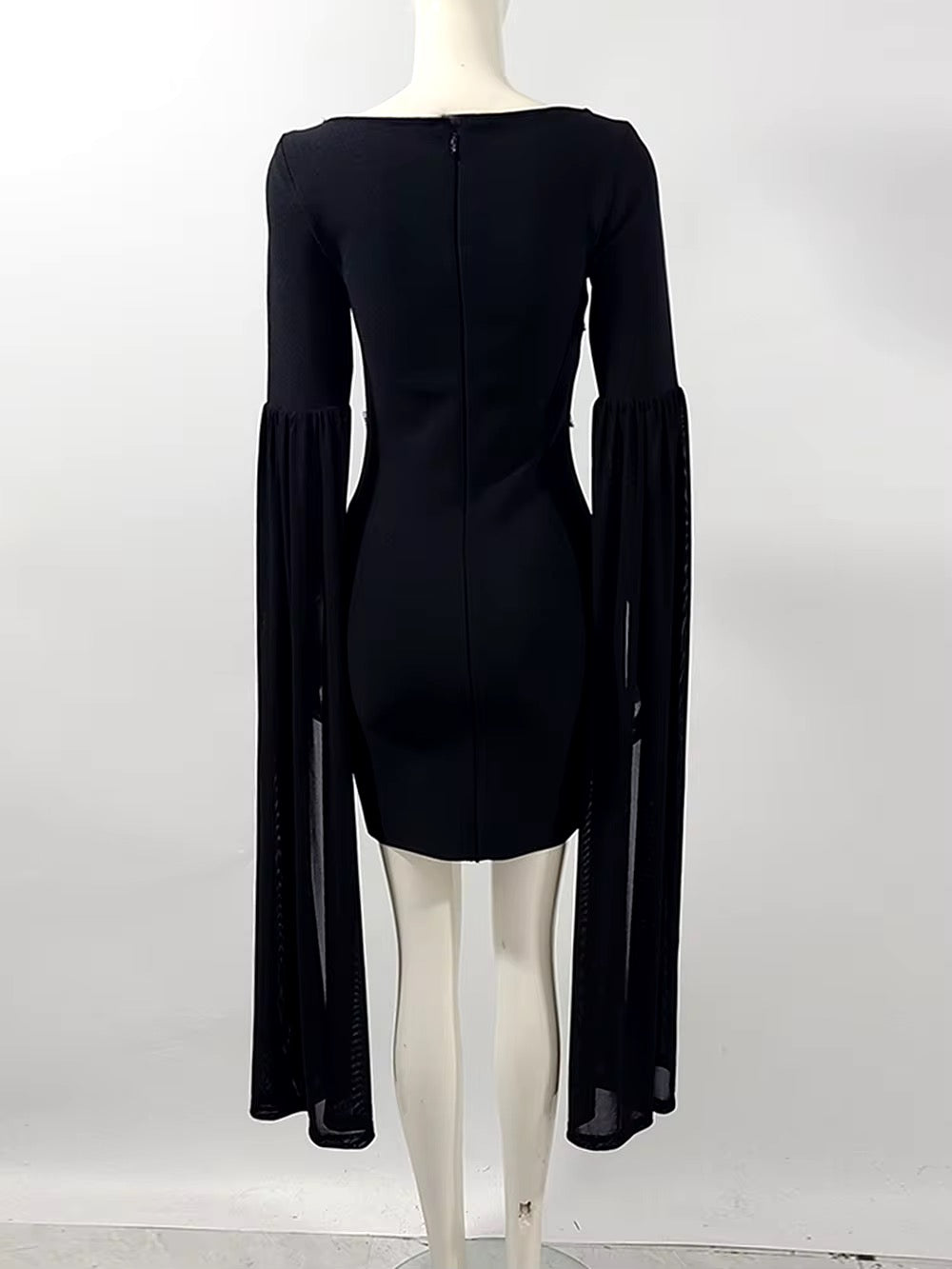 Black Extra Long Cloak Sleeve Diamond dress