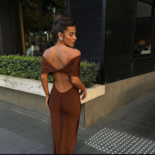 Off Shoulder Backless Sheath Sexy Maxi Dress