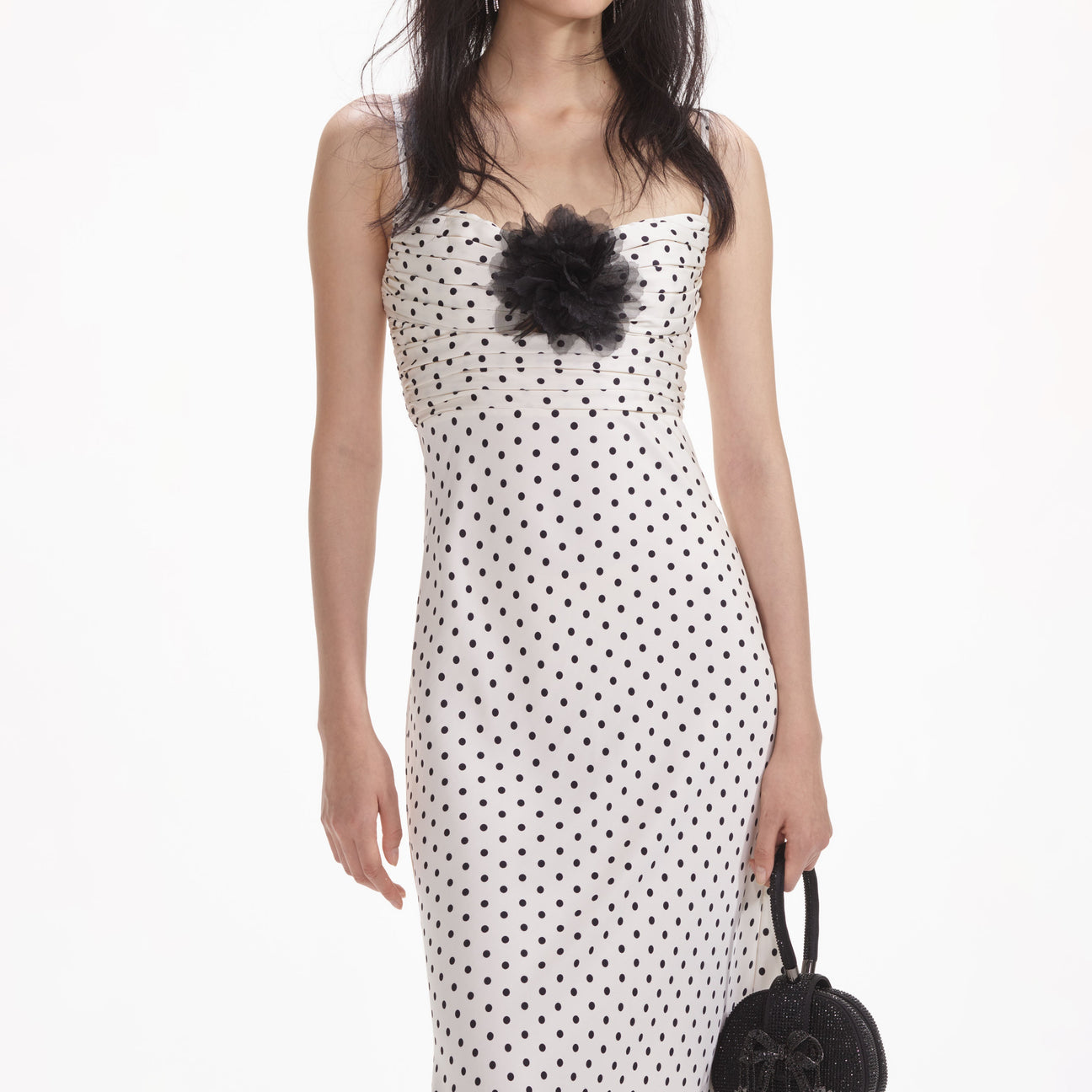 3D Flowers Polka Dot Printed Spaghetti Strap Dresses