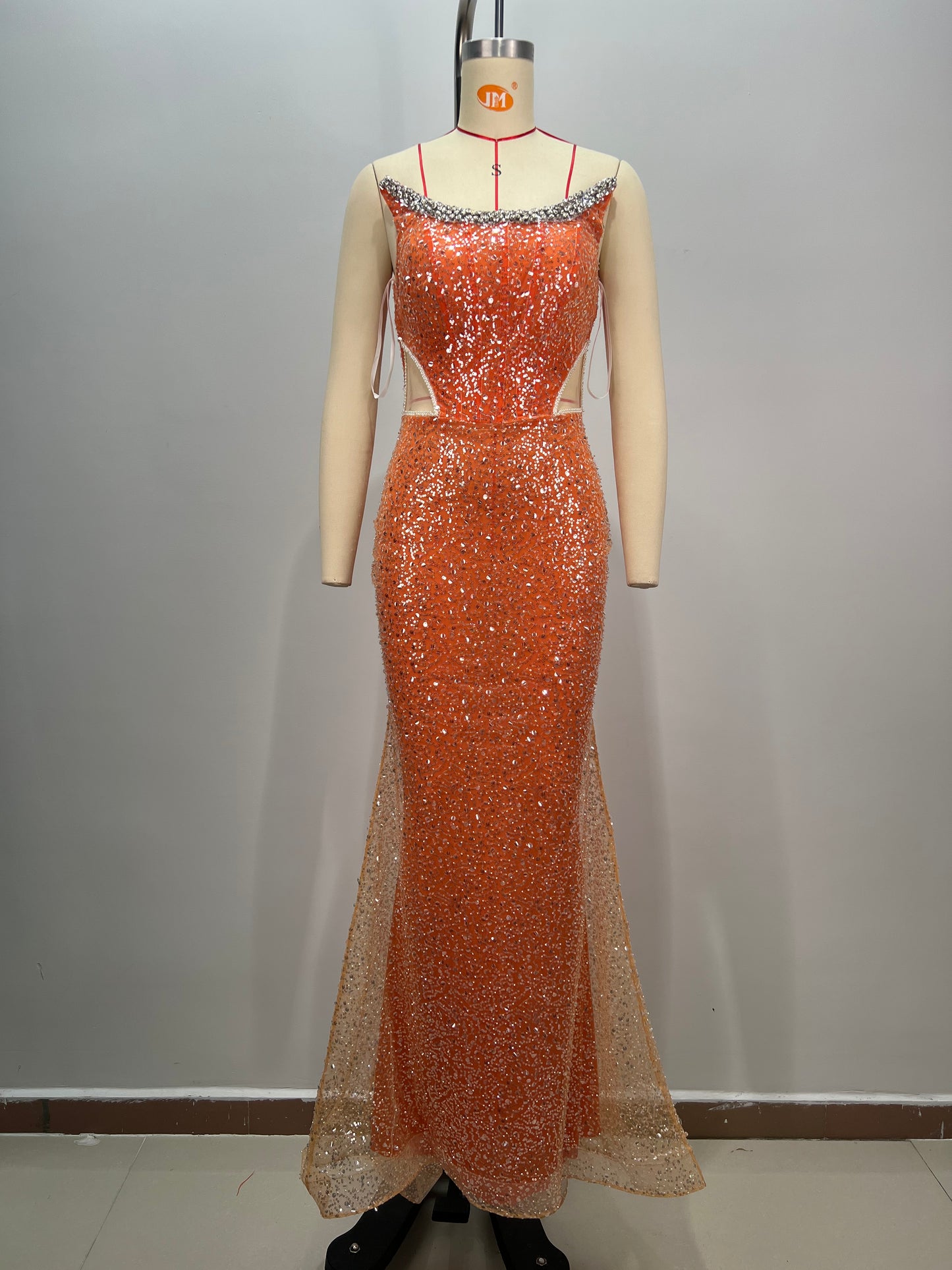 Orange Mermaid Shiny Beading dress