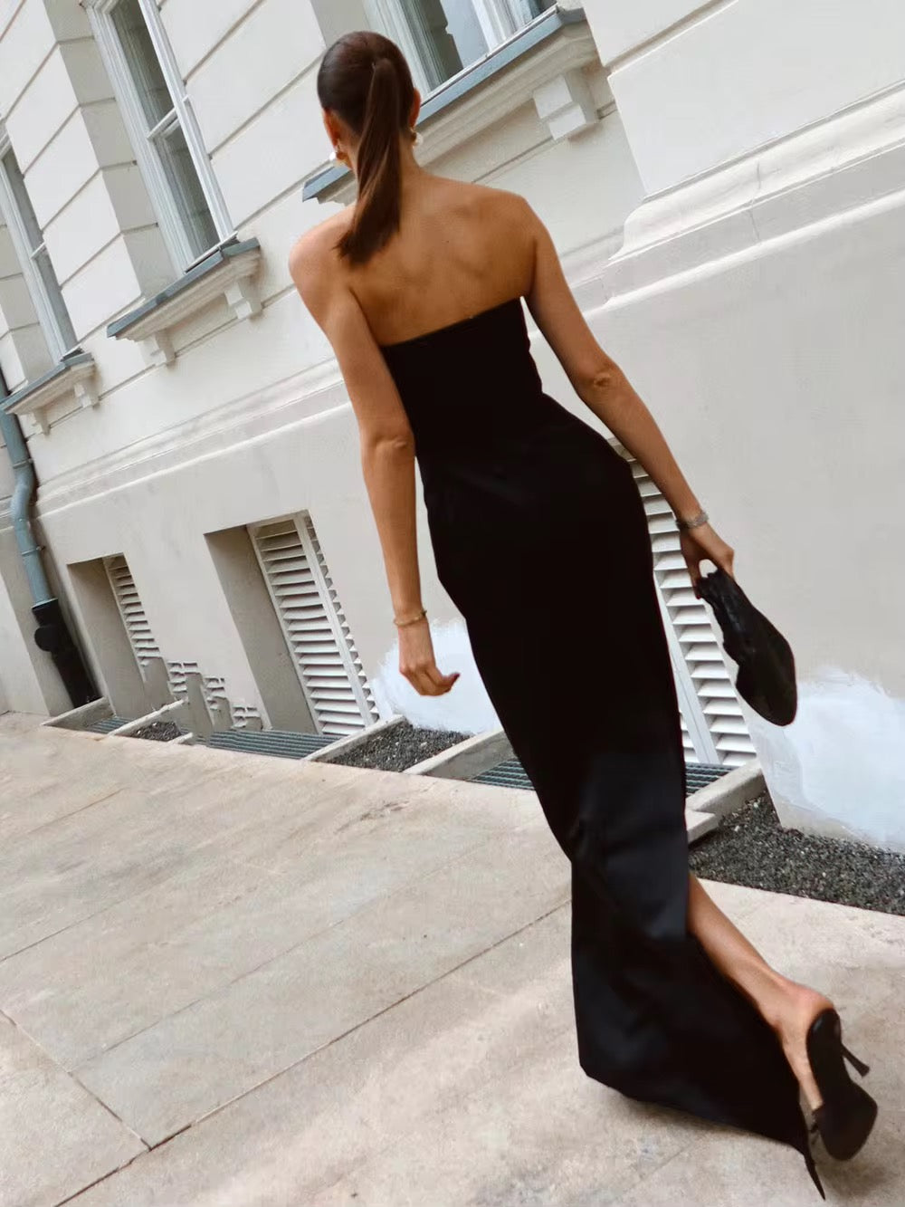 Strapless High Slit Evening Dress