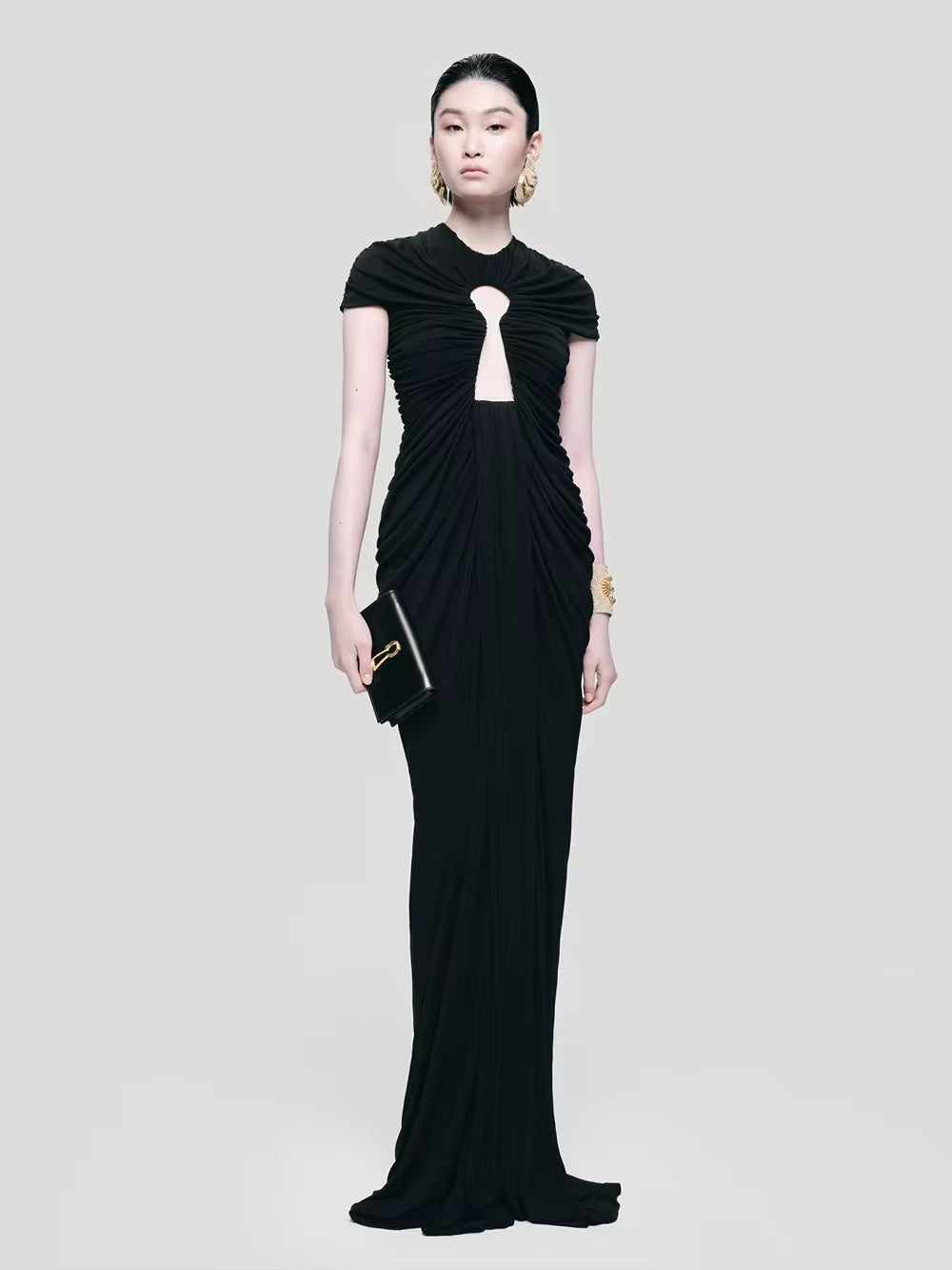 Black Elegant Mesh Long Dress