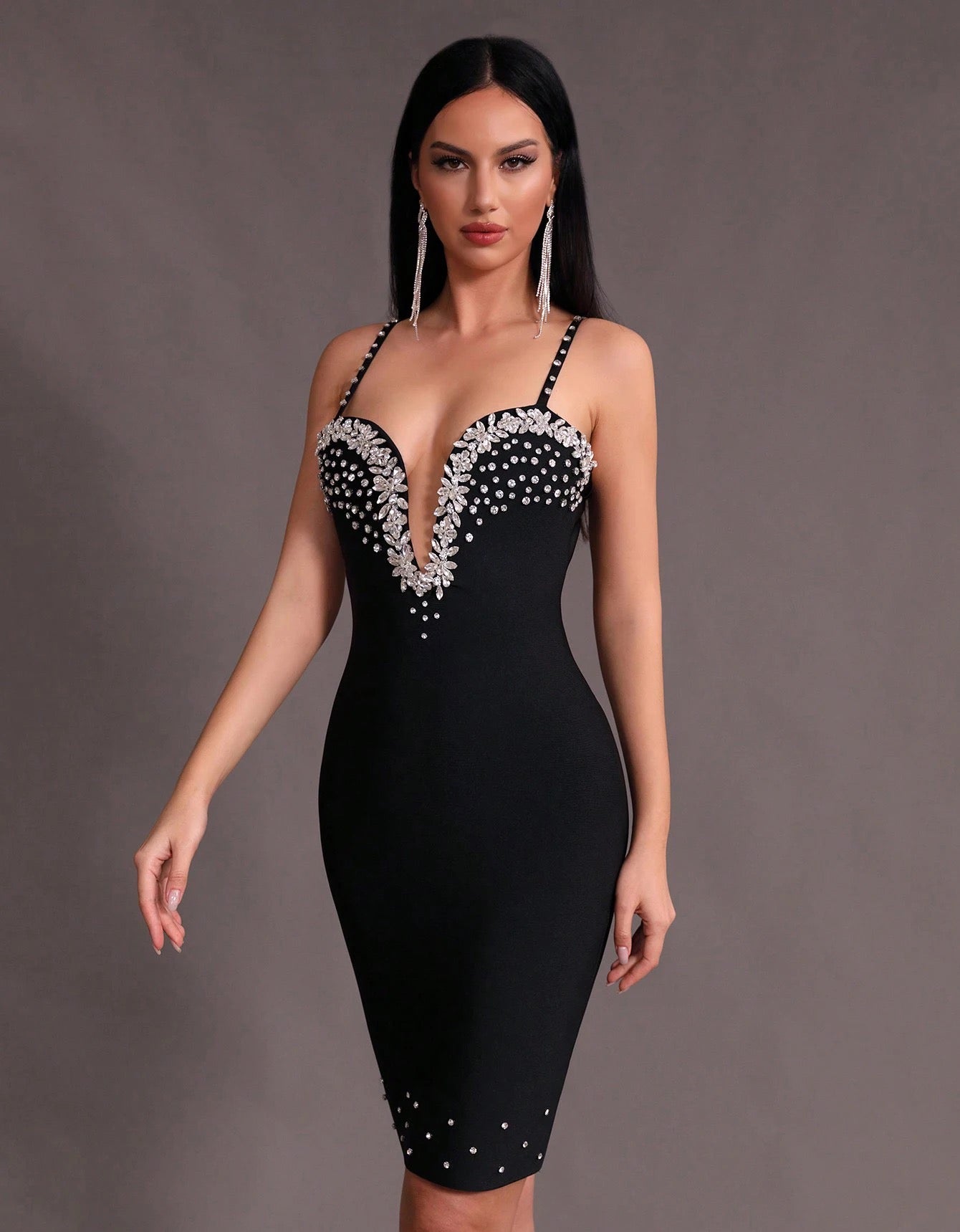 V-neck Sleeveless Diamond Tight Mini Bandage Dress