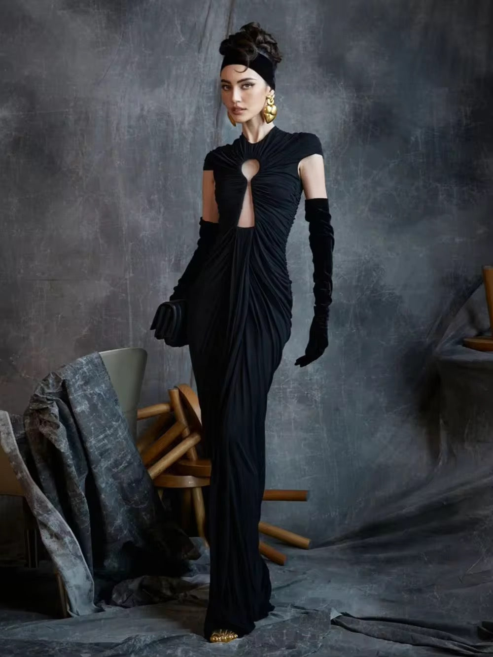 Black Elegant Mesh Long Dress