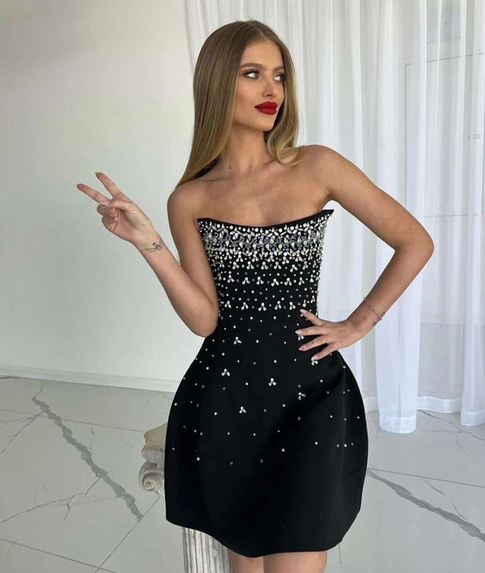 Diamond Sequins Sexy Strapless Mini Dress