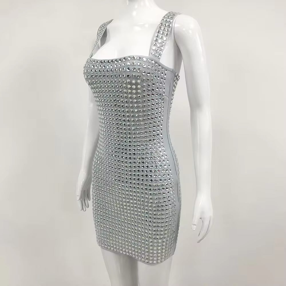 Diamond Italian Noodle Strap Tight Mini Bandage Dress