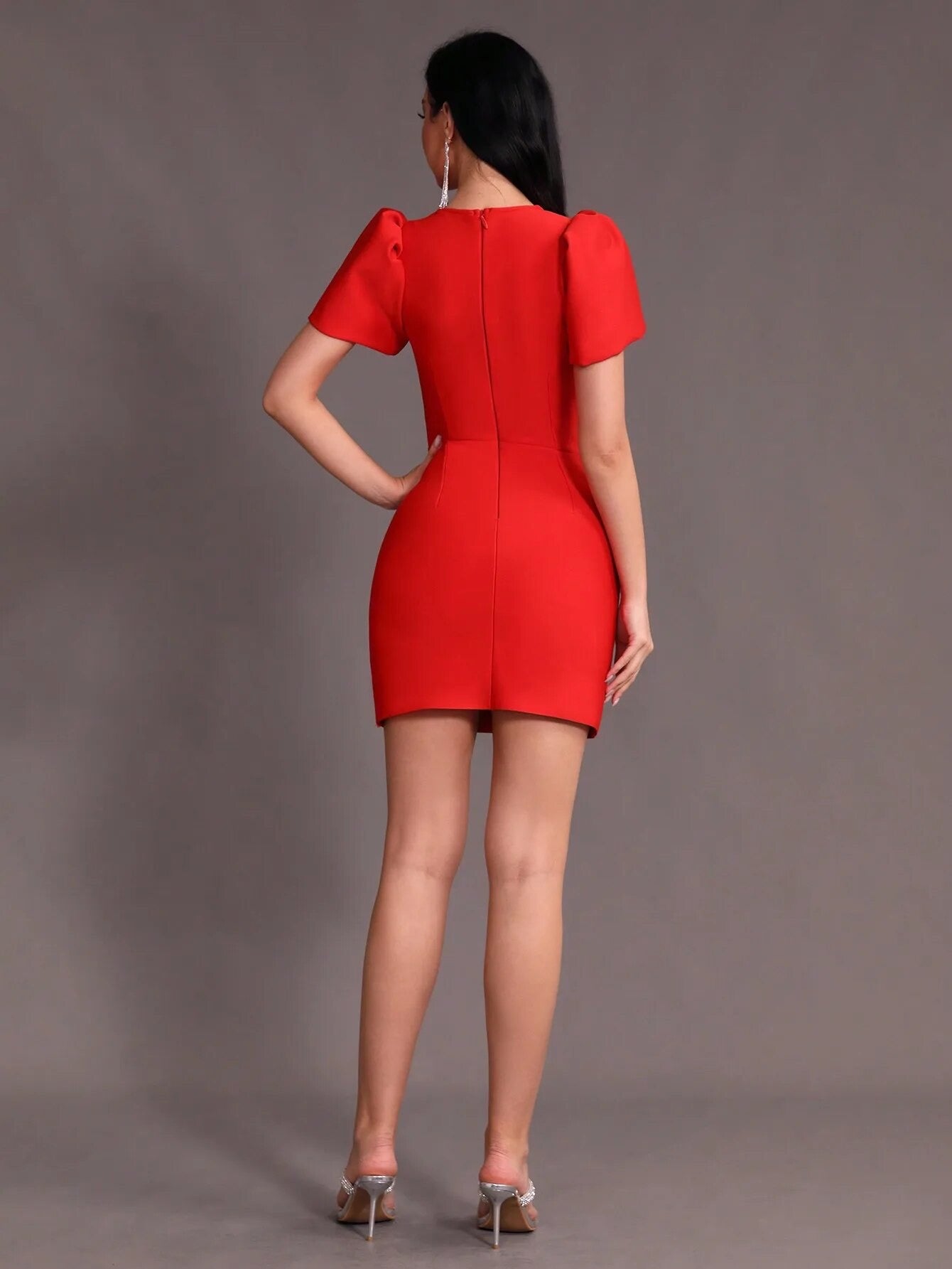 Short sleeved Diamond Bow Hollow Tight Mini Tie dress