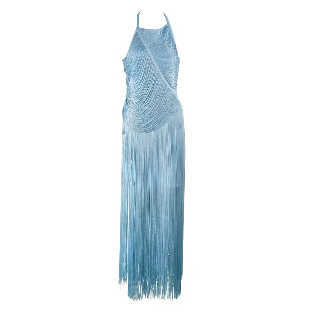 Tassel Bandage Sleeveless Fringe Bodycon Long Dress