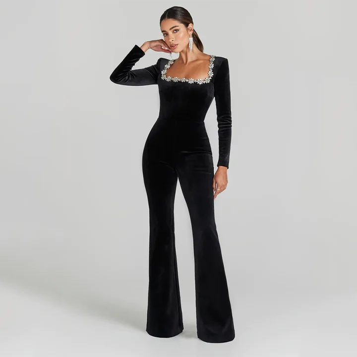 Square Neck Diamond High Waist Wide Leg jumpsuit