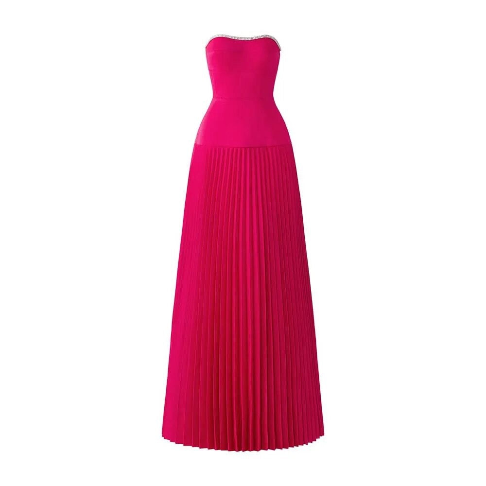 Rose Red Sexy Strapless Slim Fit Long Dress