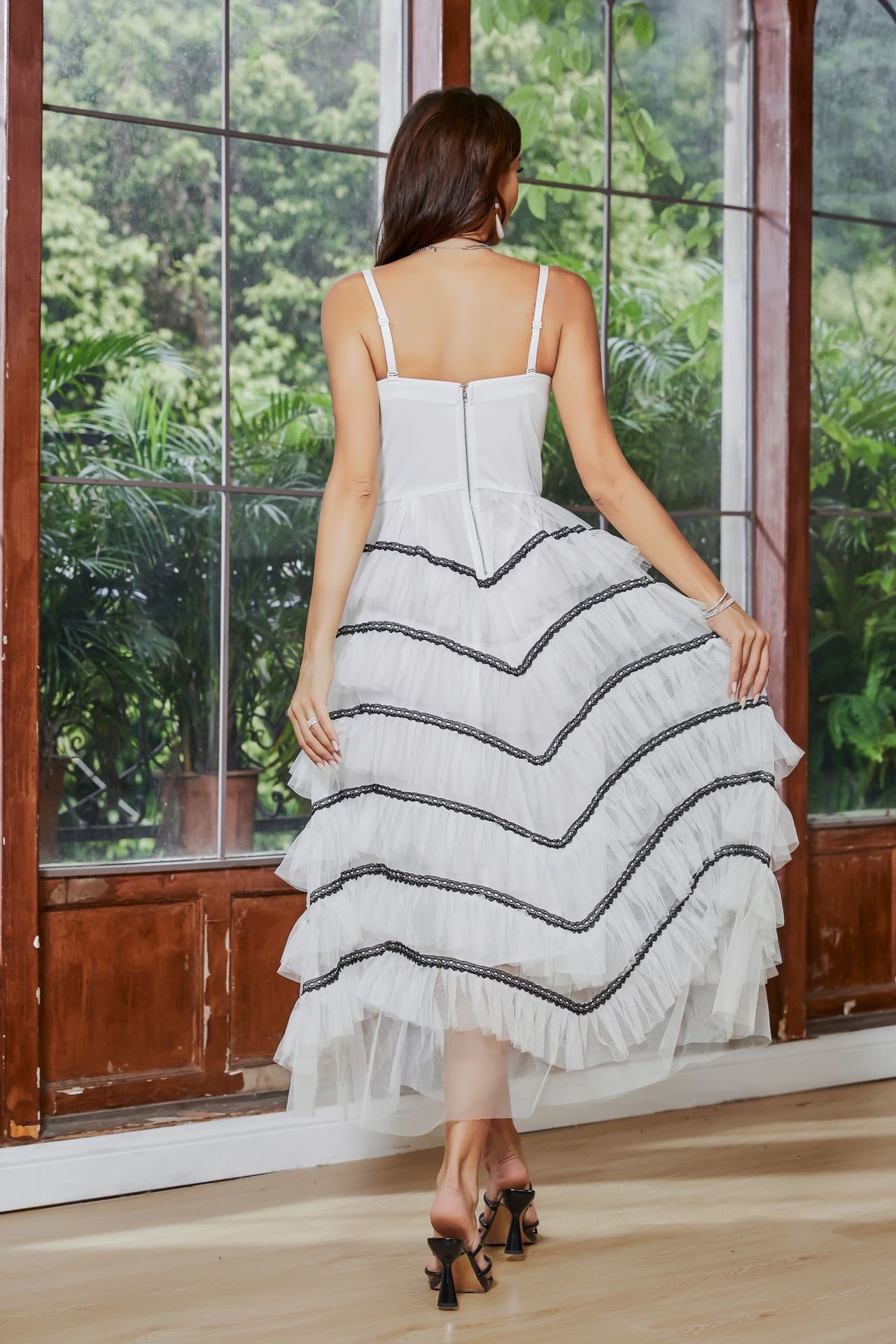 Irregular Asymmetric Tiered Dress Stitching Mesh dress