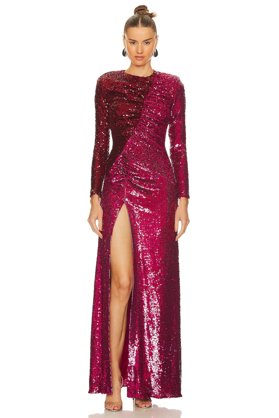 Sequins Long Sleeve Tight High Split Long Dress