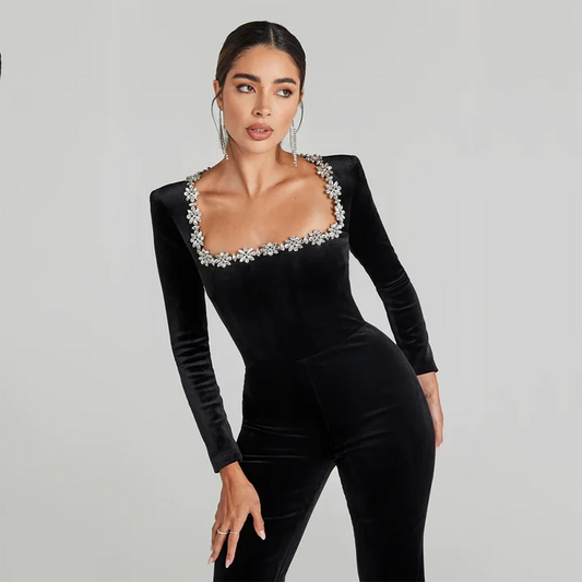 Square Neck Diamond High Waist Wide Leg jumpsuit