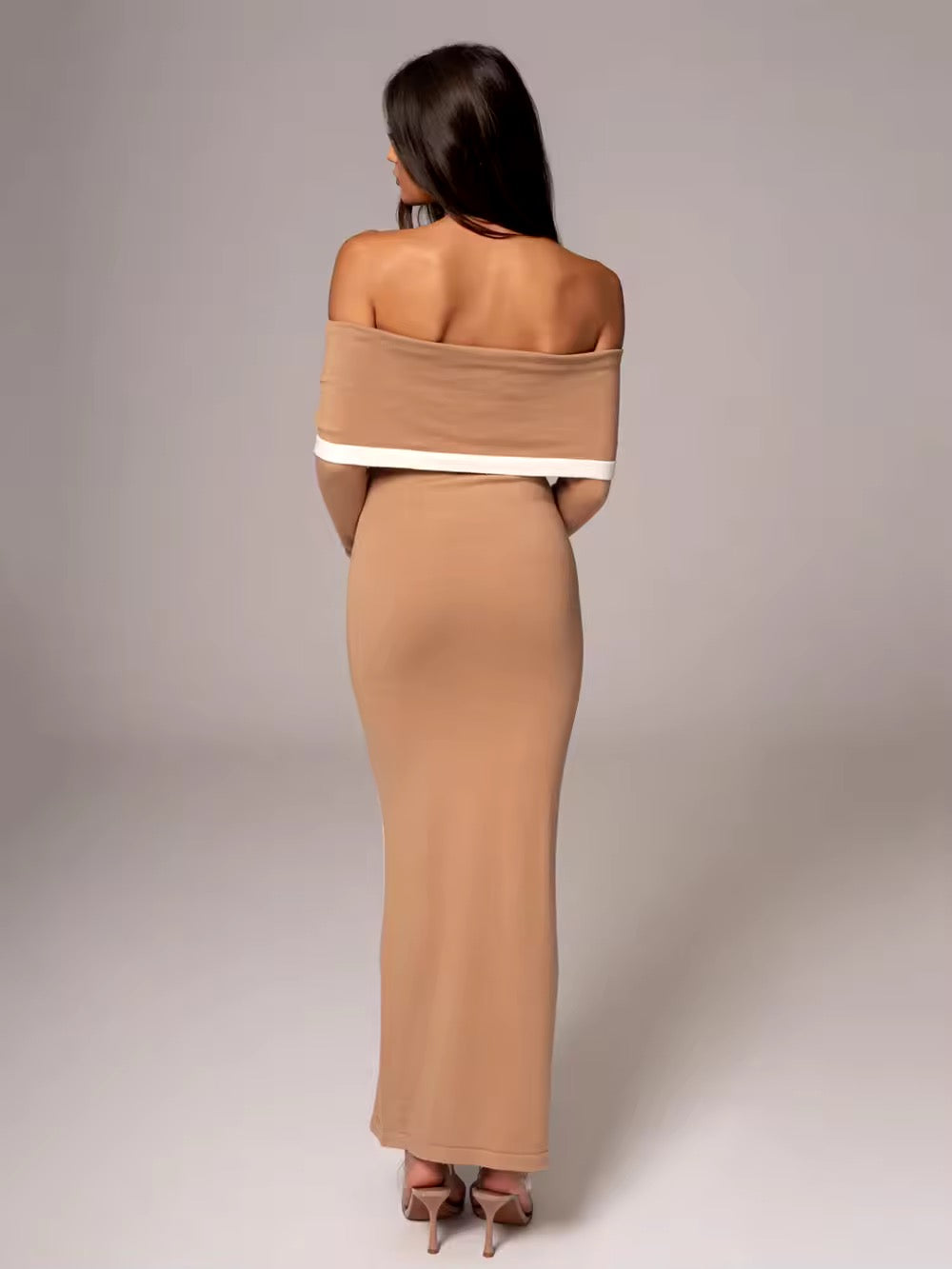 Slash Neck Long Sleeved Tight Bandage Long Dress