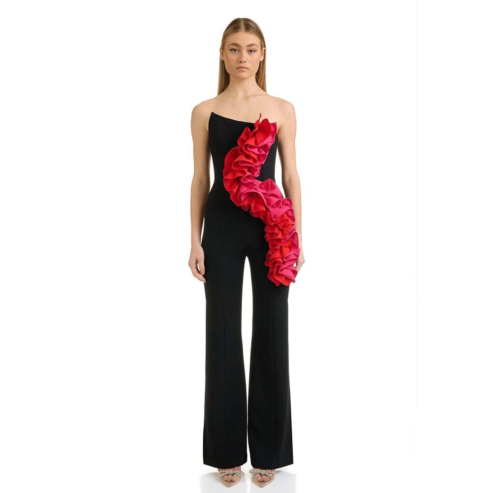 Ruffle Edge bandage without shoulder straps jumpsuit ,