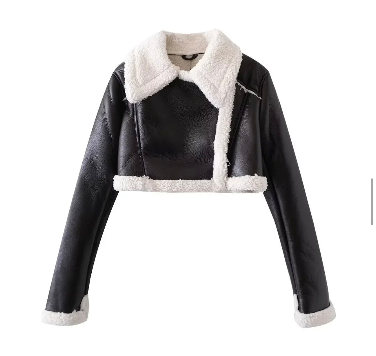 Cropped PU Leather Jacket