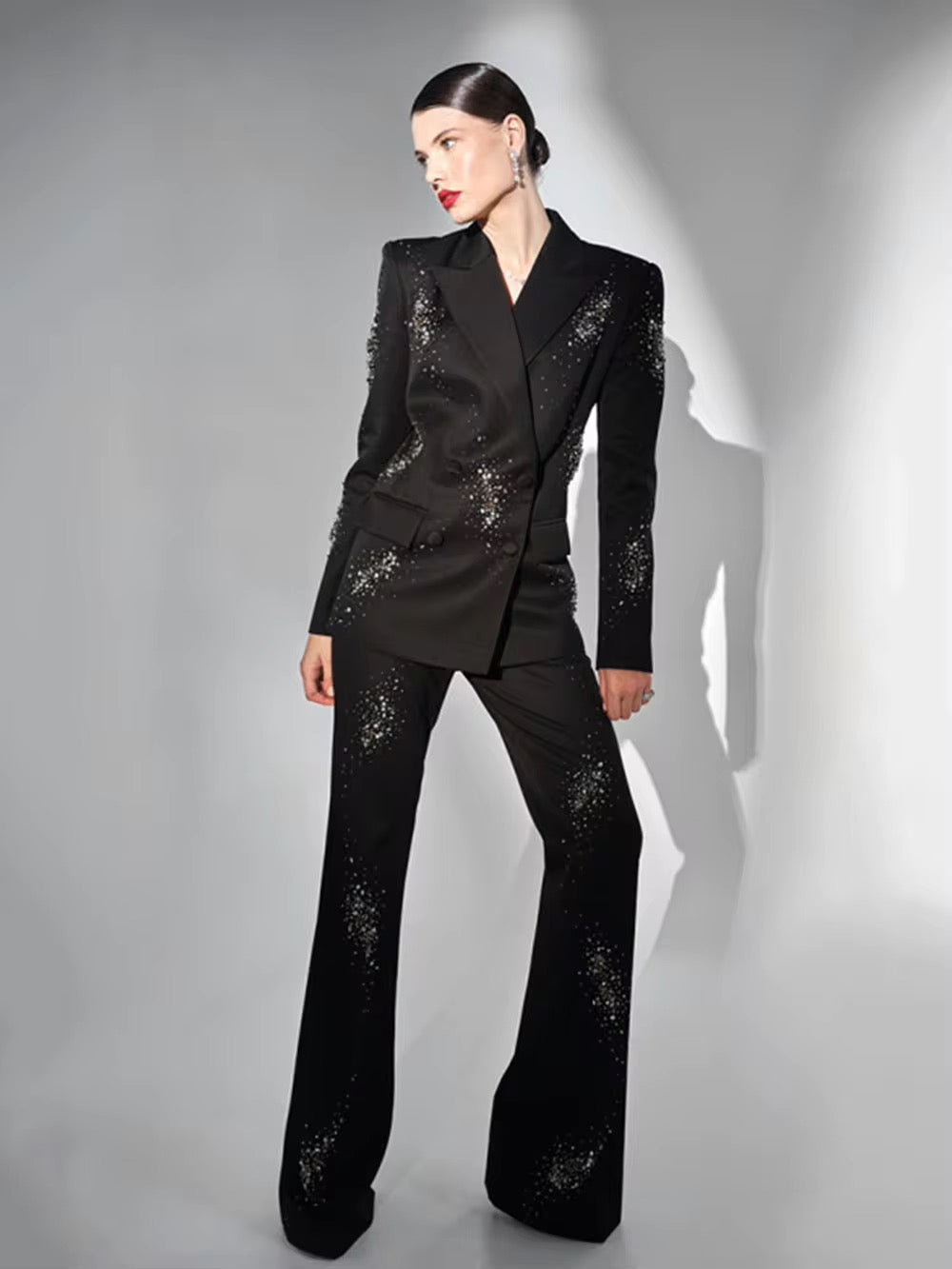 Diamonds Elegant Blazer Suit and Wide Leg Pants Two 2 Piece Sets