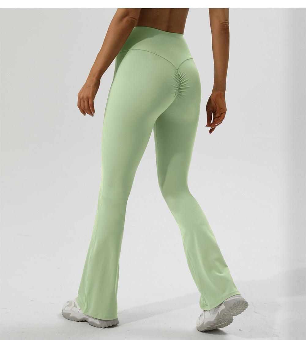 Tight Nude Feel Hip Lifting Yoga Bell-Bottom Pants Dance High Waist Training Running Casual Sports Pants