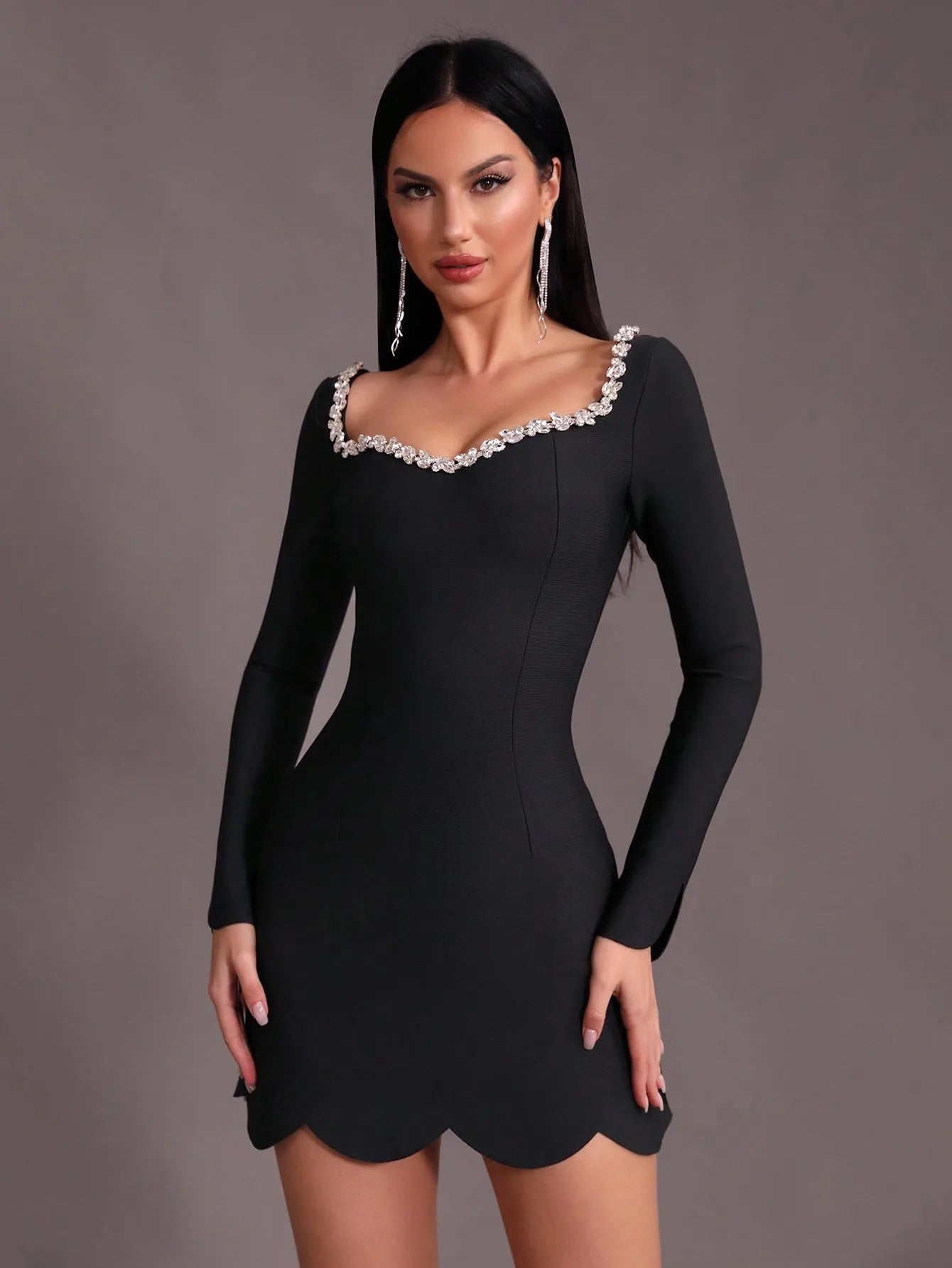 Long sleeved Diamond Short Tight Bandage Dress