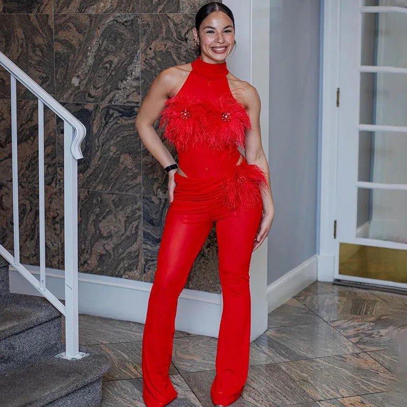 See through Jumpsuit High Waist Bootcut Pants Set