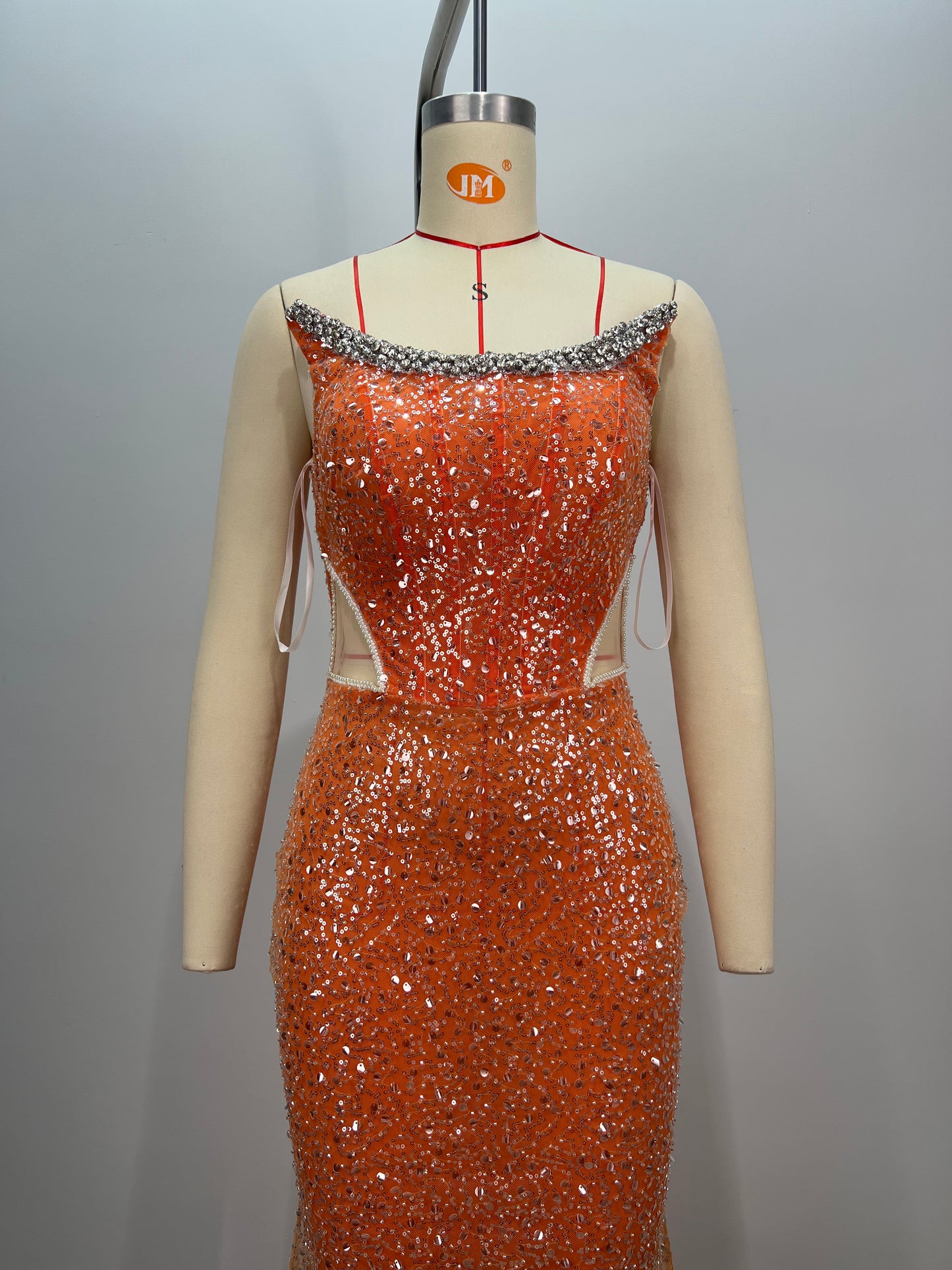 Orange Mermaid Shiny Beading dress