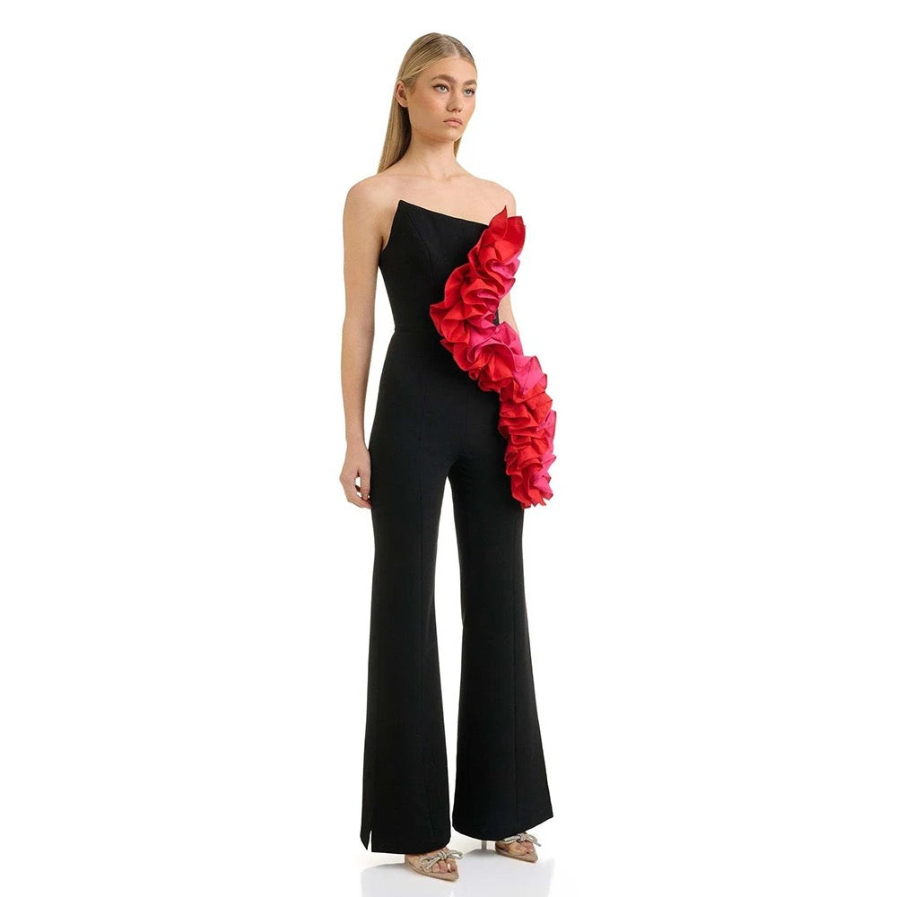 Ruffle Edge bandage without shoulder straps jumpsuit ,