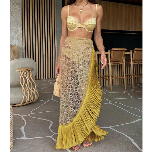 Waist Bikini Skirt Three Piece Suit Solid Color Split Swimsuit