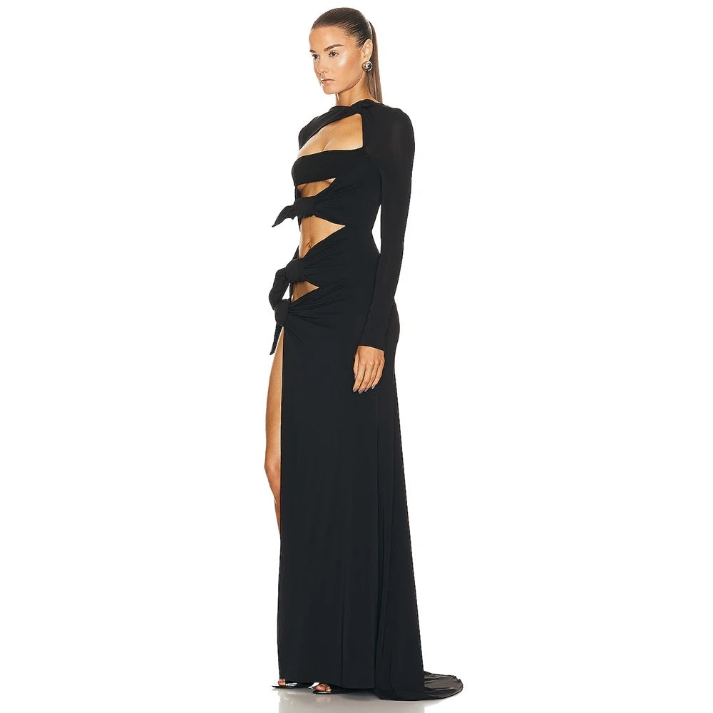 Long Sleeve Hollow Tight High Split Long Dress