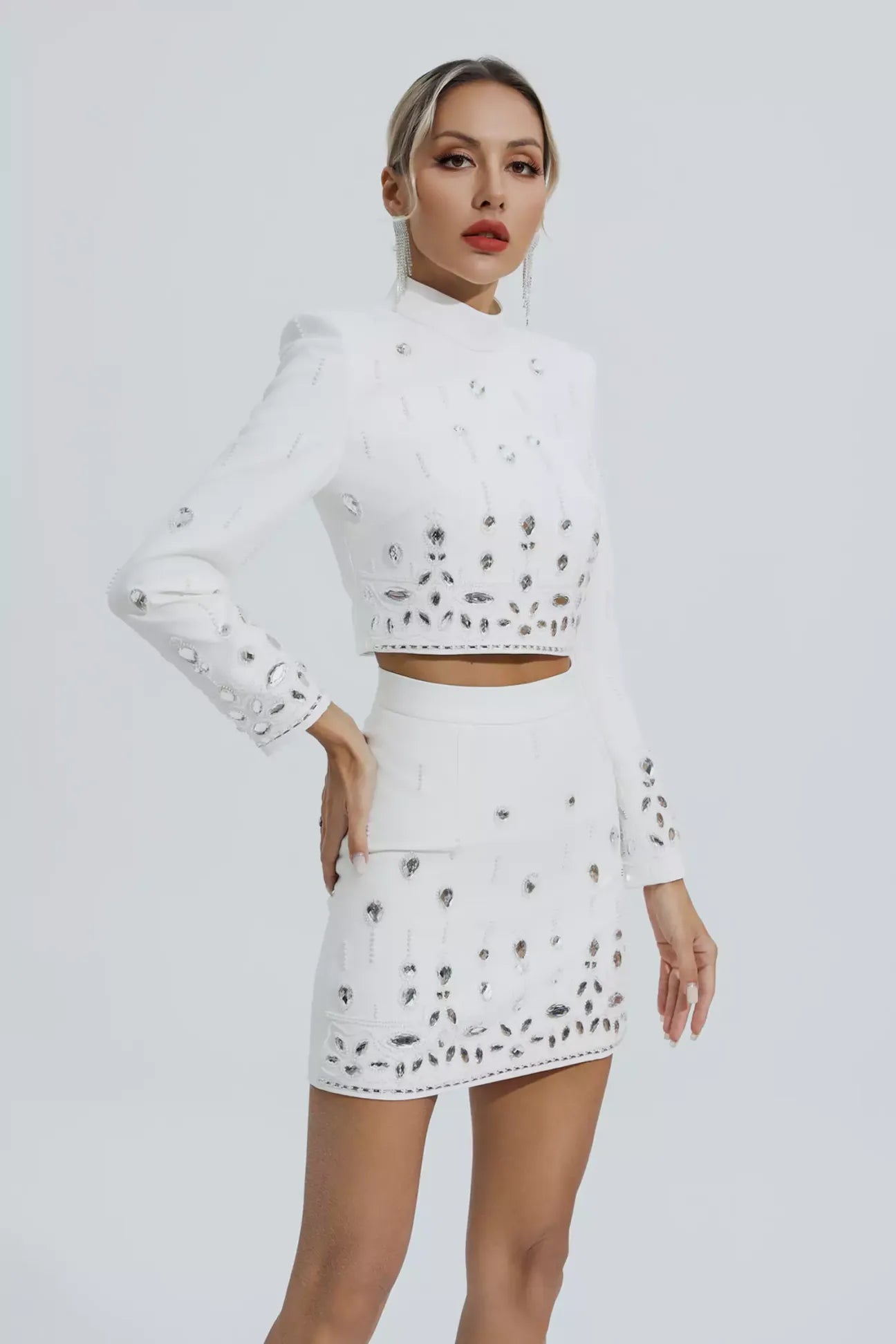 Cecelia White Crystal Embellished Set