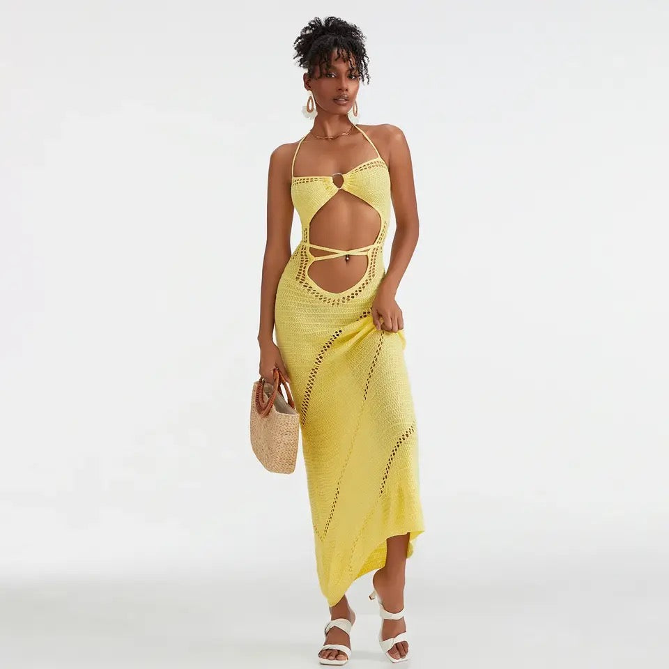 Cut Out Tie Halter Maxi Dress