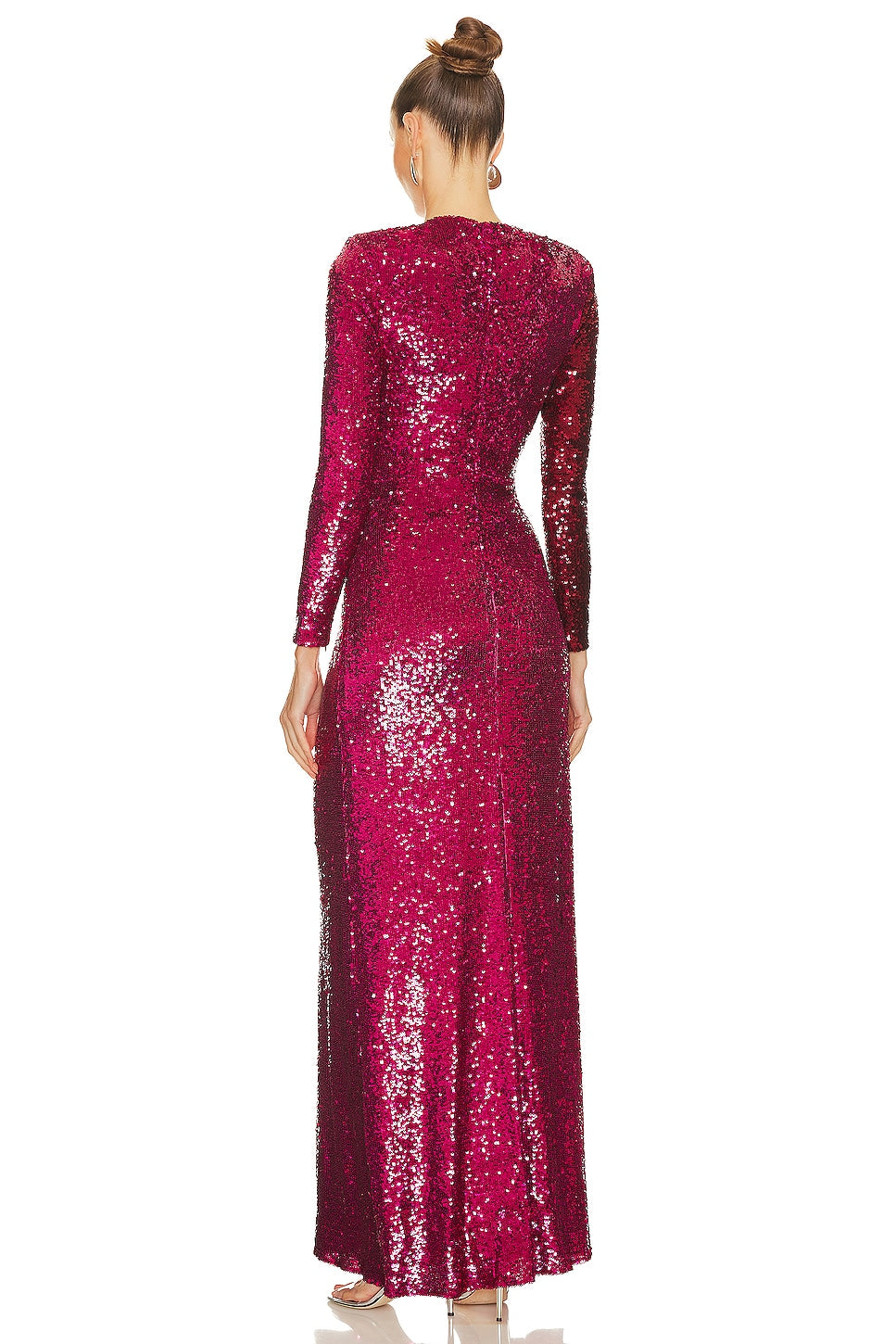 Sequins Long Sleeve Tight High Split Long Dress