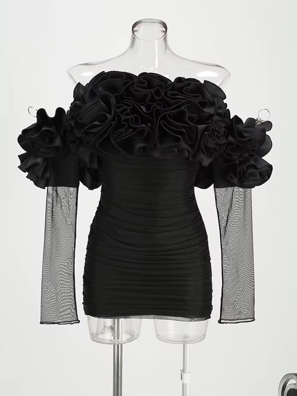 Layered Ruffle Edge Sexy Off Shoulder Mini Dress