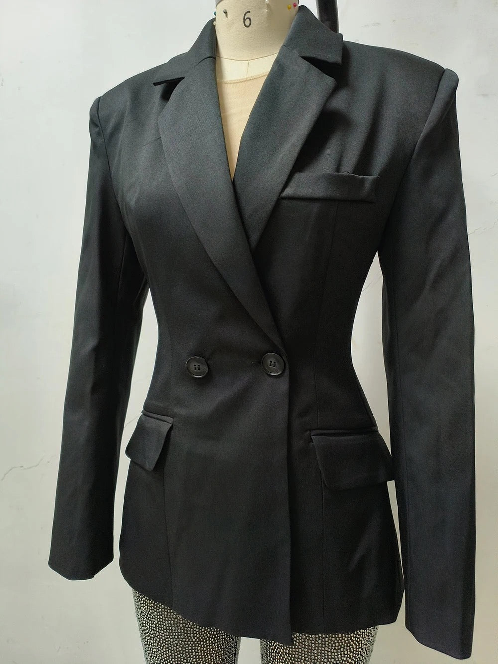 Two Piece diamond Long sleeved Double Button Suit Top set