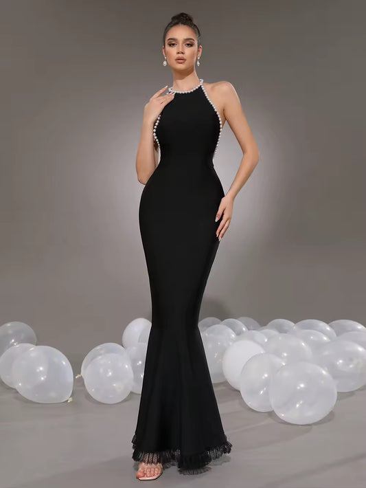 Pearl Backless Mermaid Bandage Long Dress