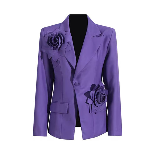 Purple 3D Flowers Suit Coat