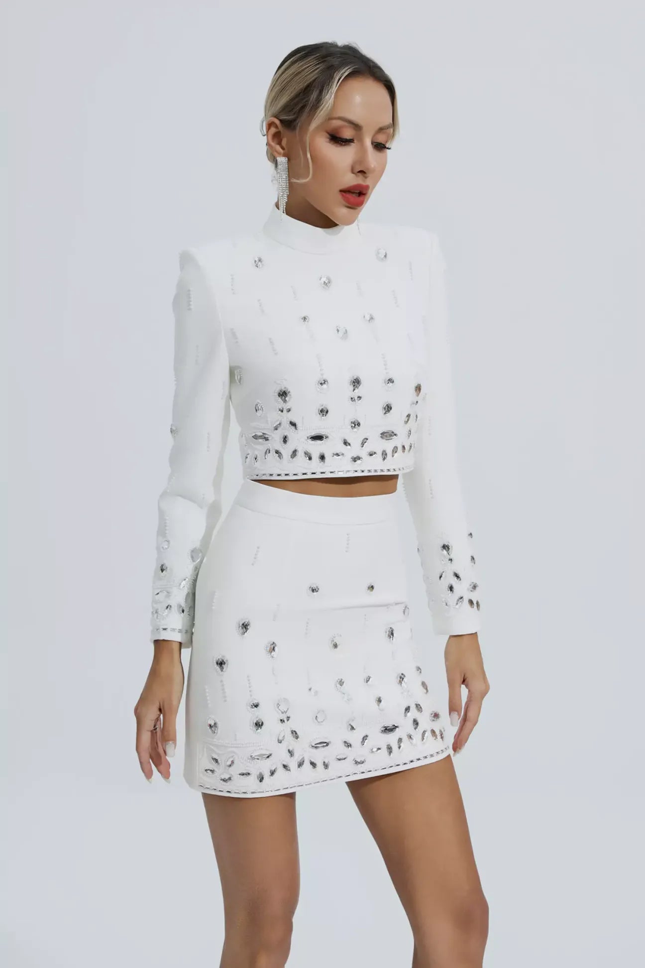 Cecelia White Crystal Embellished Set