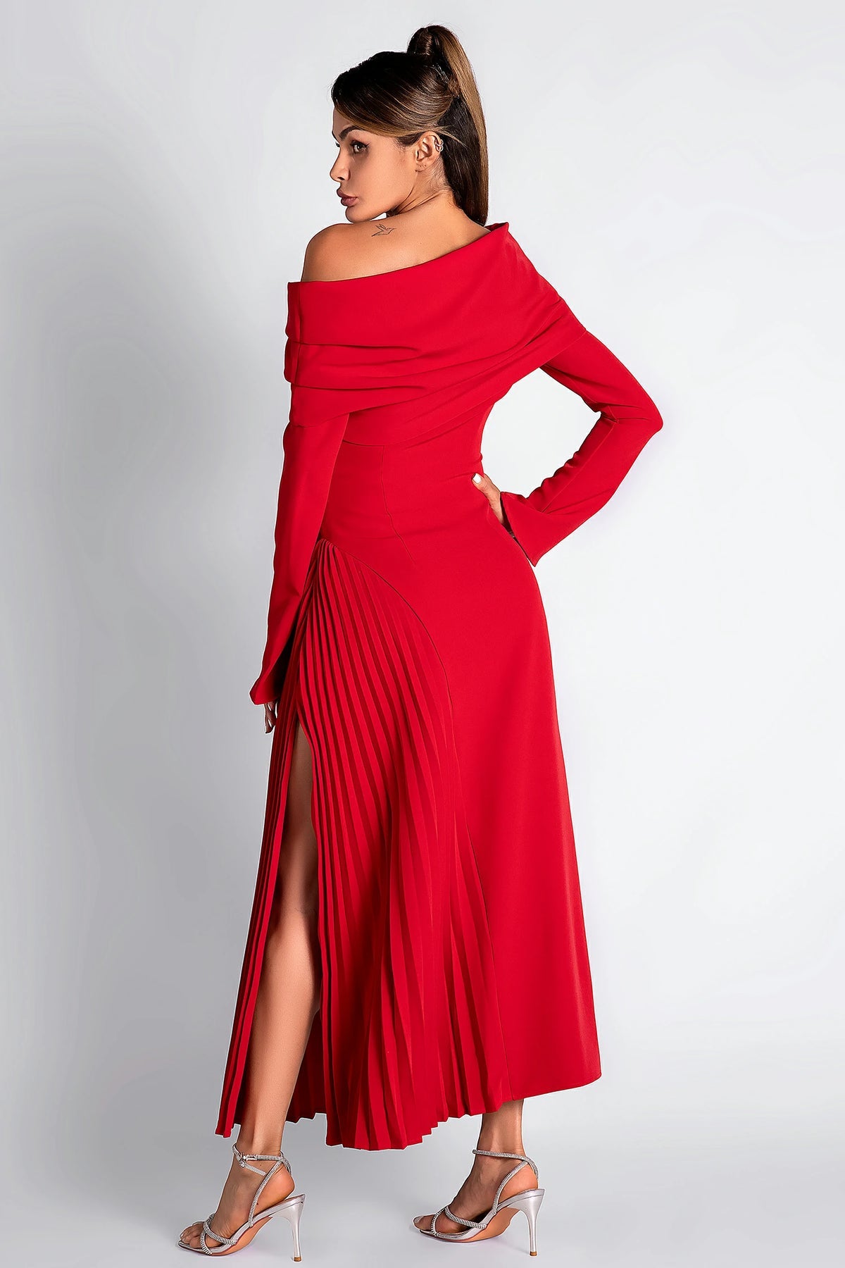 Langtry One Shoulder Pleat Slit Dress