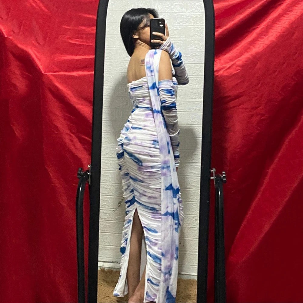 Colorful Printed Tight Long Dress