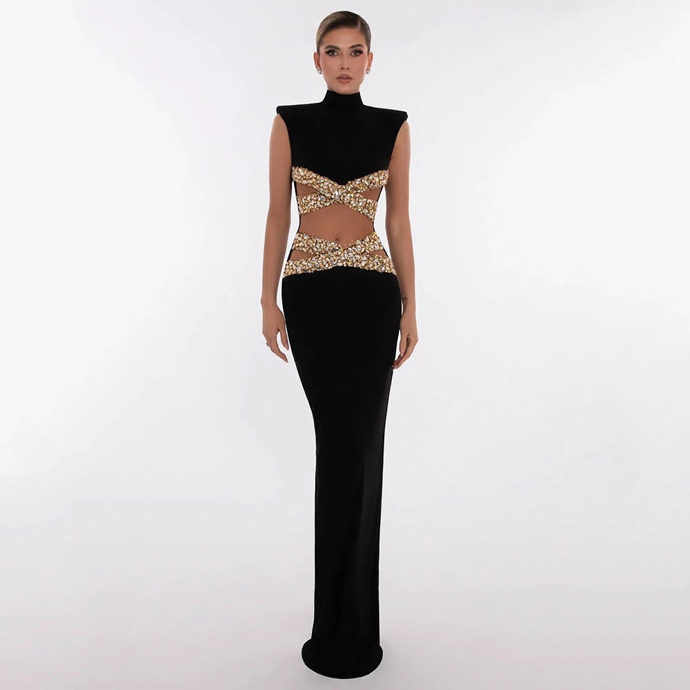 Diamond Black Hollow Sexy Long Bandage Dress