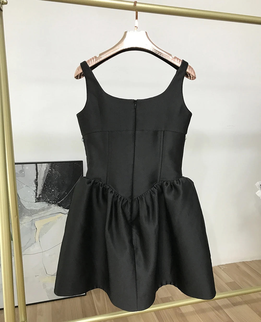 Square Neck Sleeveless Diamond A-line Sexy Low cut Mini Dress