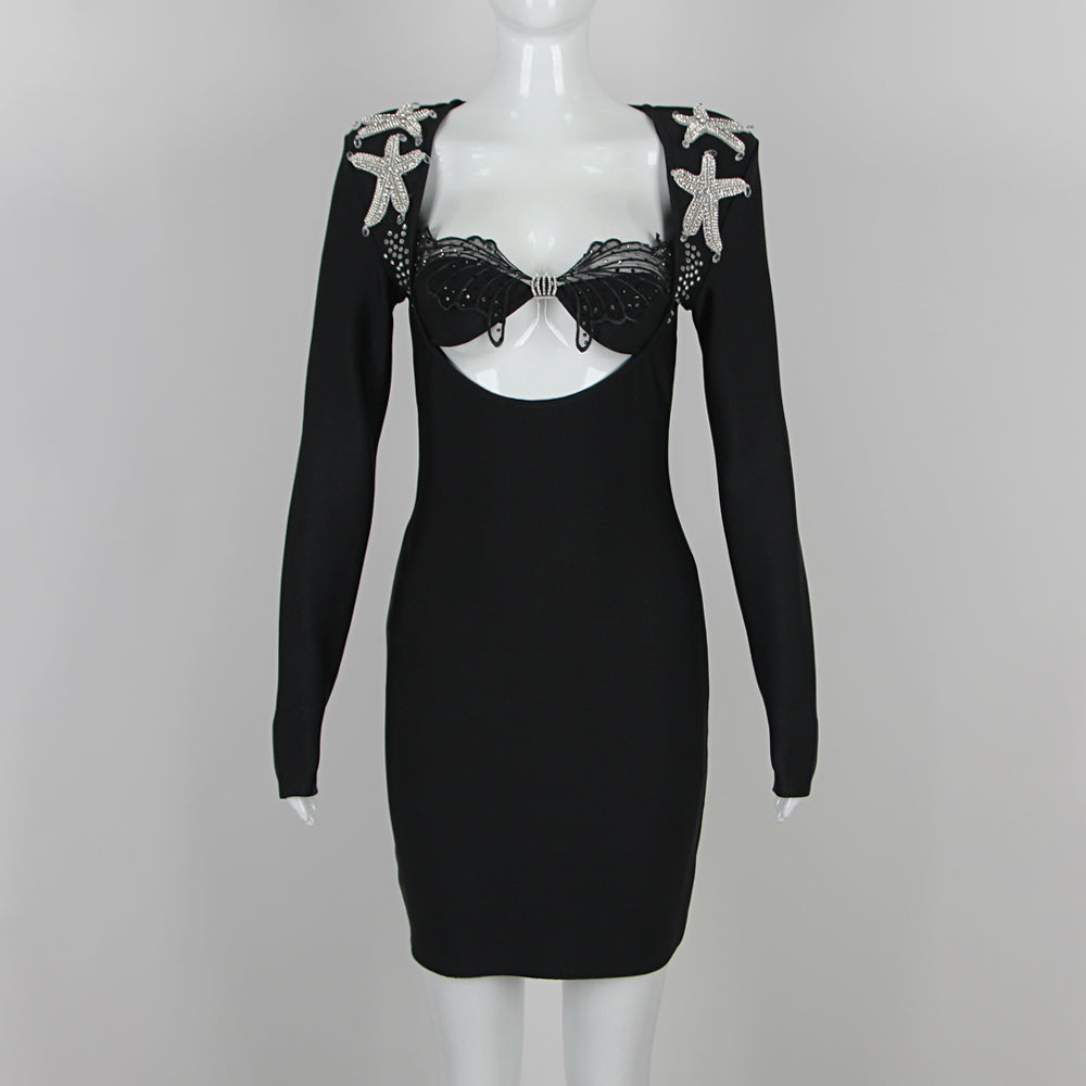 Long Sleeves Lace Black Cocktail Dress