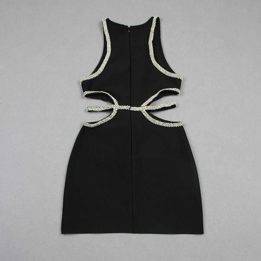 3D Flower Diamond Hollow Cut Mini Bandage Dress