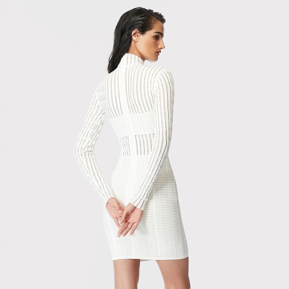 Patchwork Mesh Tight Long Sleeve Mini Bandage Dress