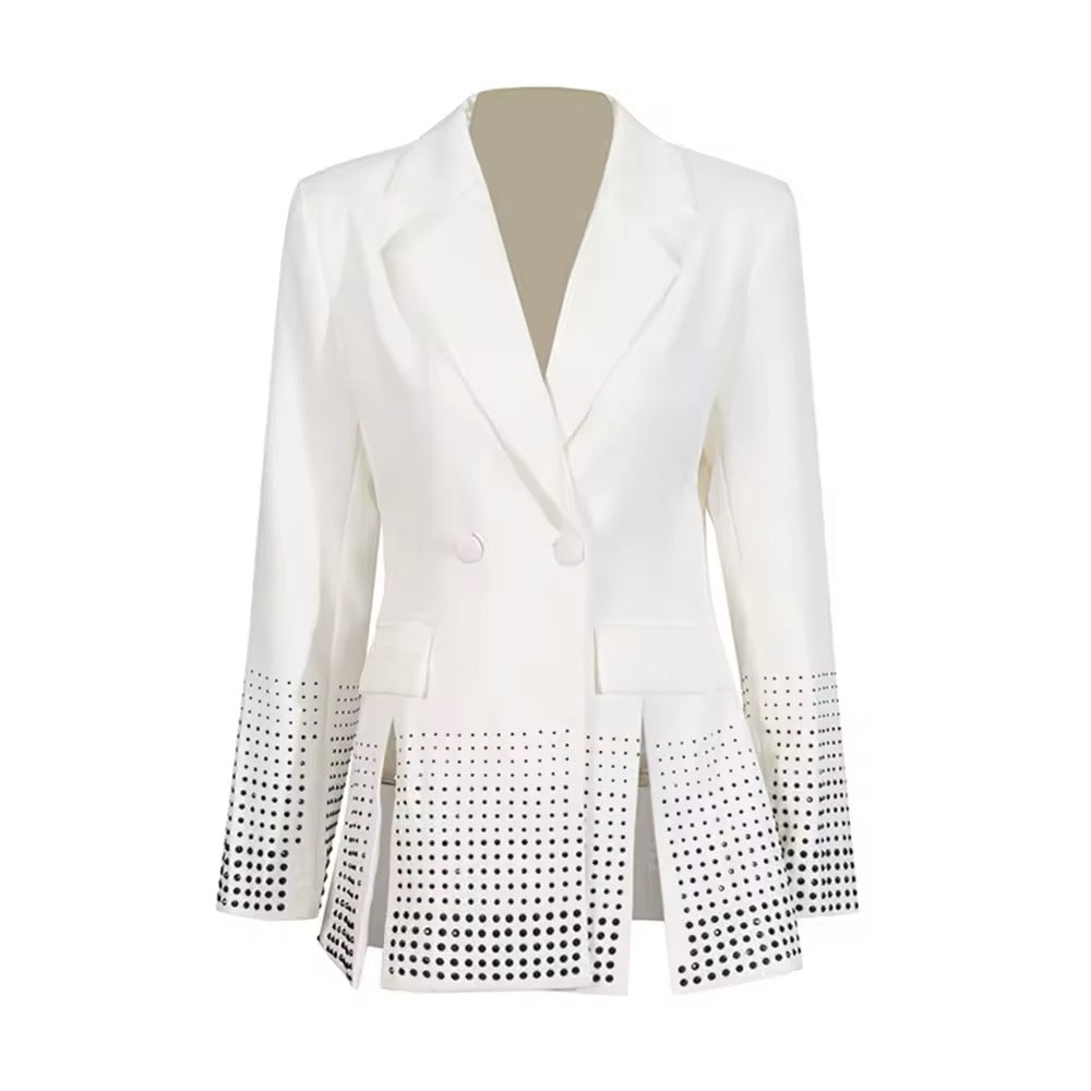 Long Blazer Double-Breasted Diamond Split Coat Jacket