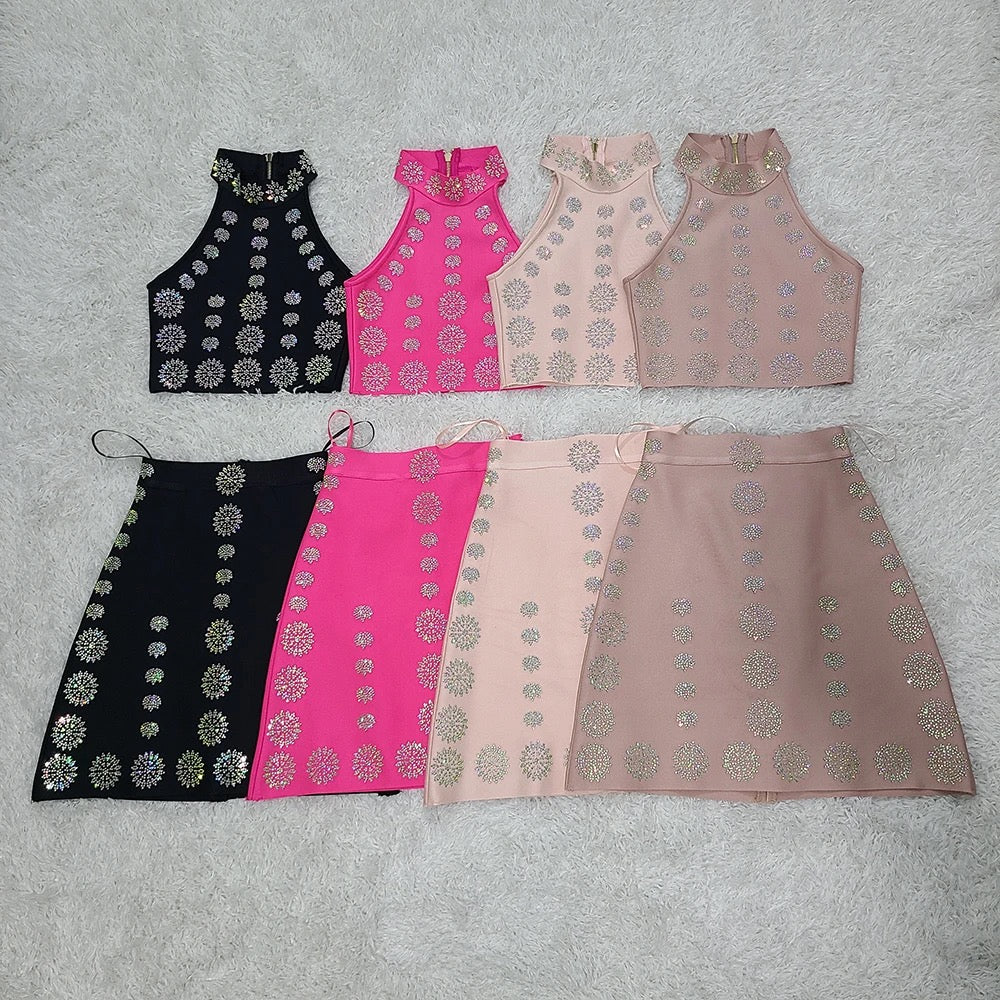 Diamond Sleeveless Short Top+skirt set