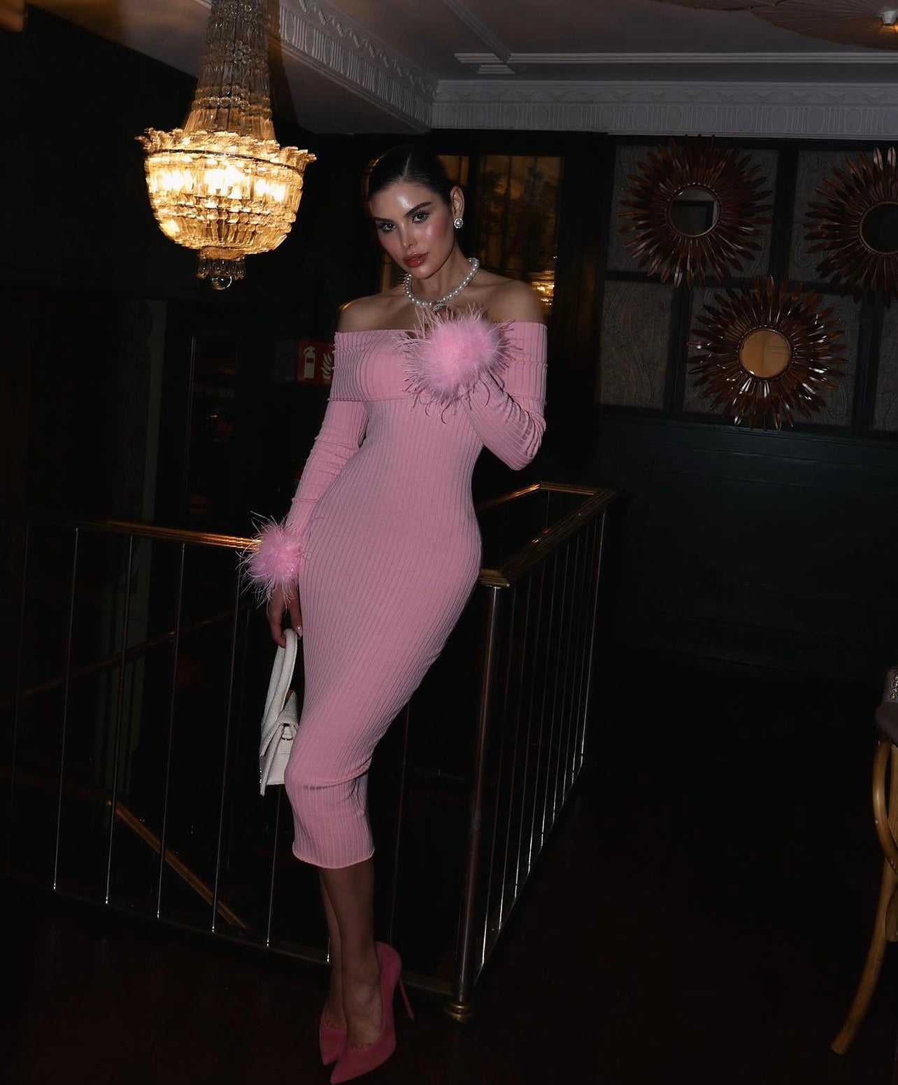 Thinah pink feather dress