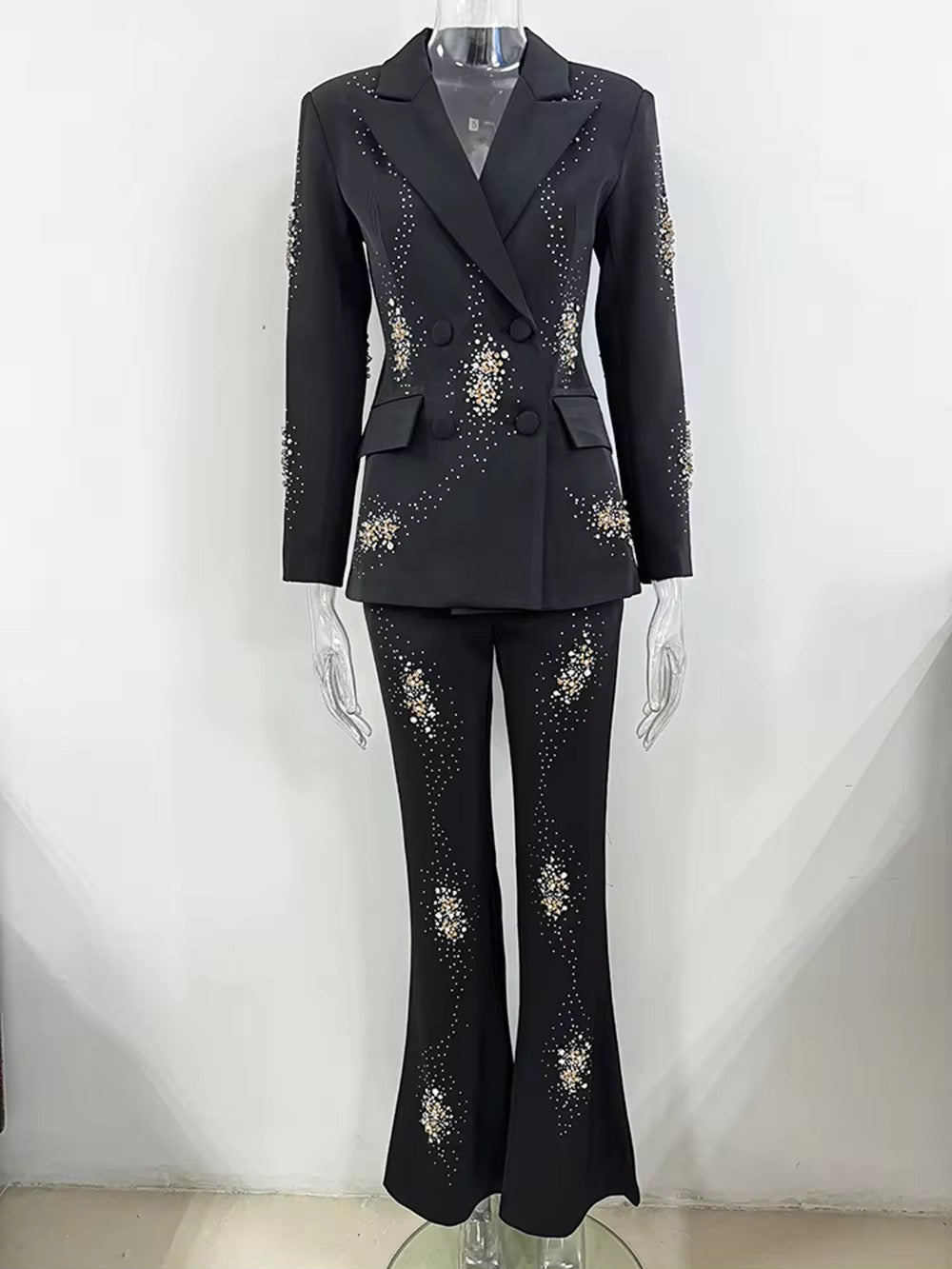 Diamonds Elegant Blazer Suit and Wide Leg Pants Two 2 Piece Sets