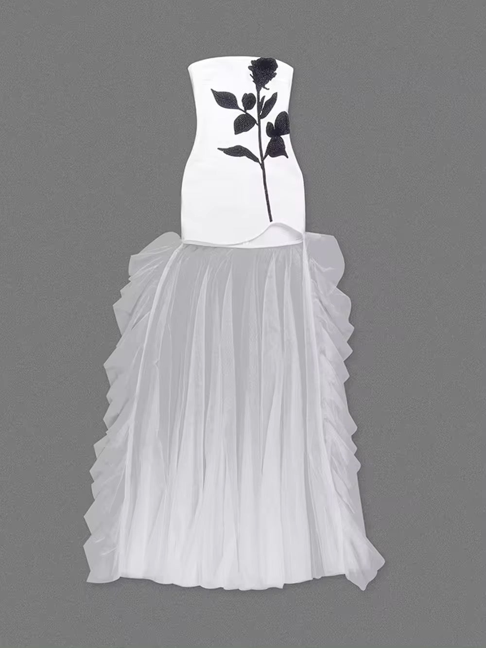 Strapless Floor-Length Bandage Dress Diamonds Flowers Patchwork Mesh dress