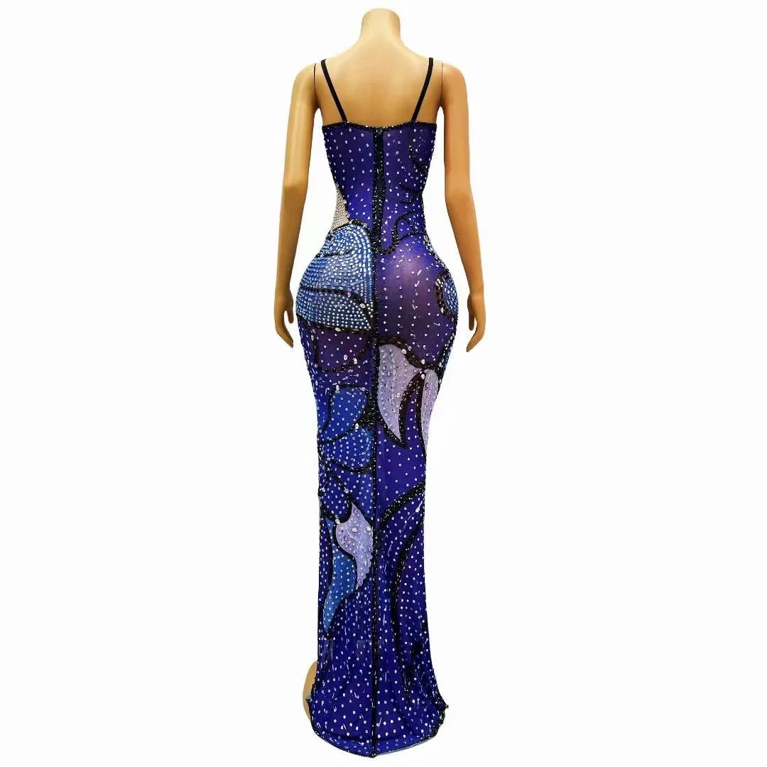 Rhinestone Embellished Split Maxi Dress In Purple