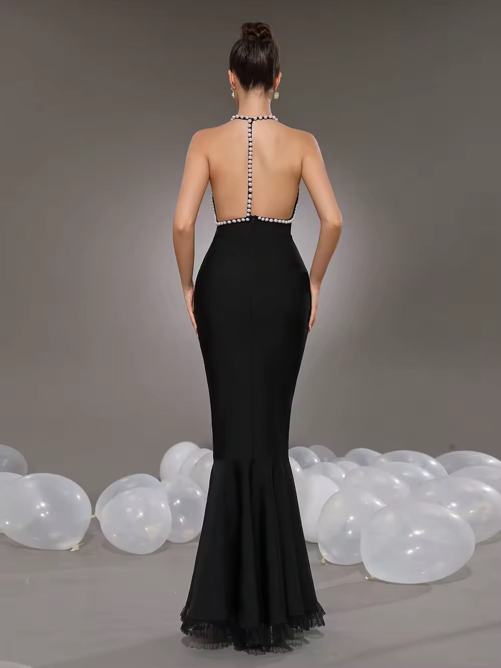 Pearl Backless Mermaid Bandage Long Dress